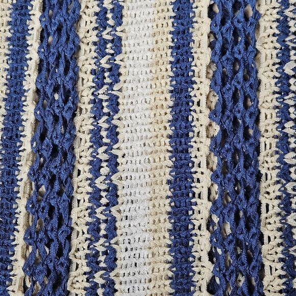 NorthStyle Blue Striped Mixed Yarn Open Drape Front Lightweight Long Cardigan - Picture 7 of 9